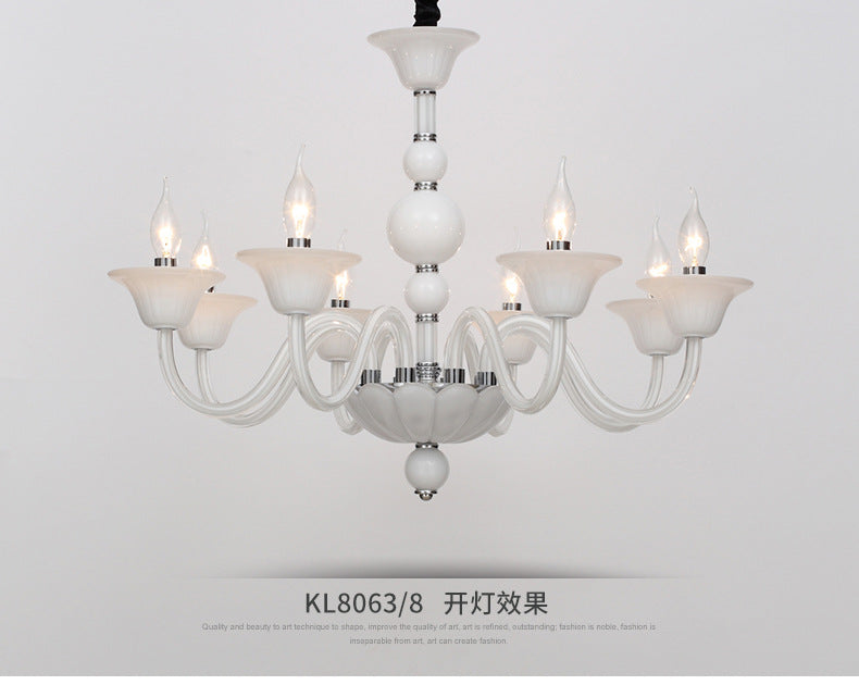Vintage Curvy Arm Chandelier Lighting 6 Heads Clear/White/Black Glass Hanging Pendant Lamp in Chrome for Living Room White Clearhalo 'Ceiling Lights' 'Chandeliers' Lighting' options 1913432_45f6cccf-be8e-450a-8dd7-66489737f45f