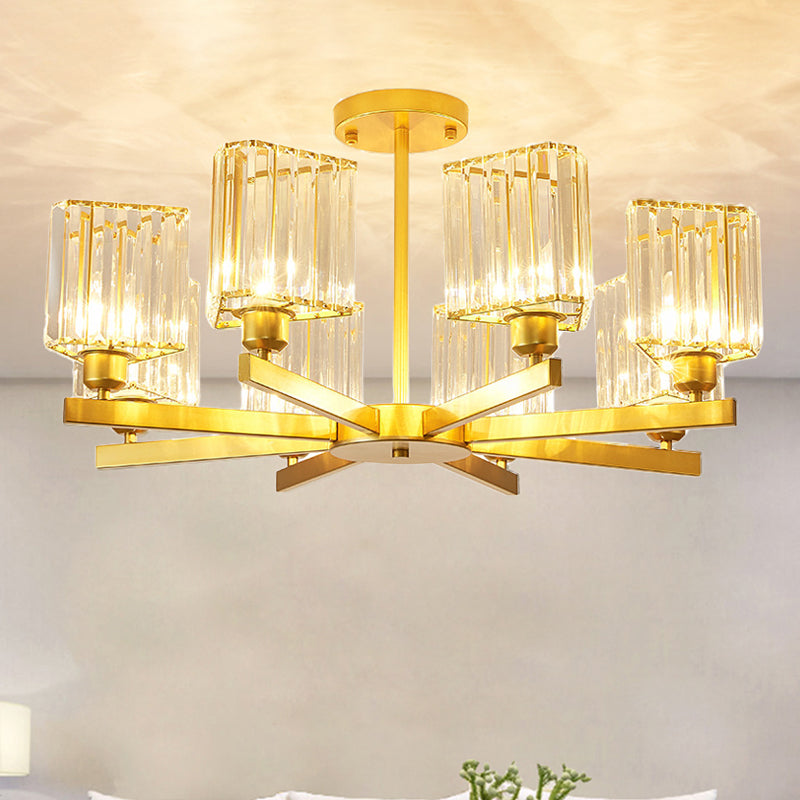 3/6/8 Lights Rectangle Semi Flush Lighting Contemporary Gold Crystal Semi-Flush Mount for Living Room Clearhalo 'Ceiling Lights' 'Close To Ceiling Lights' 'Close to ceiling' 'Semi-flushmount' Lighting' 1913480