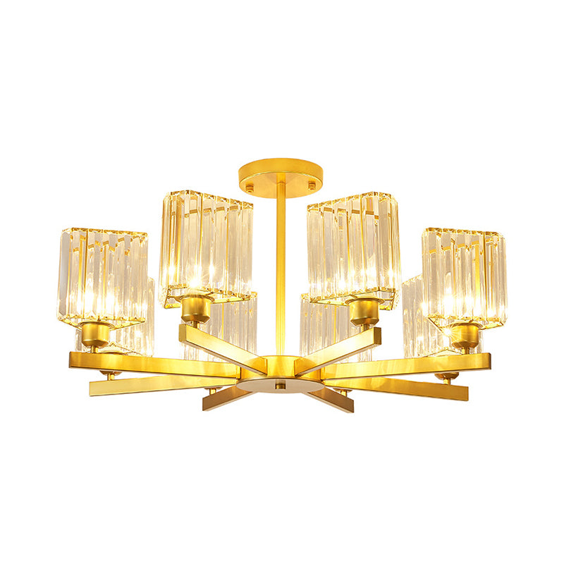 3/6/8 Lights Rectangle Semi Flush Lighting Contemporary Gold Crystal Semi-Flush Mount for Living Room Clearhalo 'Ceiling Lights' 'Close To Ceiling Lights' 'Close to ceiling' 'Semi-flushmount' Lighting' 1913482
