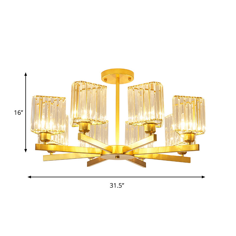 3/6/8 Lights Rectangle Semi Flush Lighting Contemporary Gold Crystal Semi-Flush Mount for Living Room Clearhalo 'Ceiling Lights' 'Close To Ceiling Lights' 'Close to ceiling' 'Semi-flushmount' Lighting' 1913483
