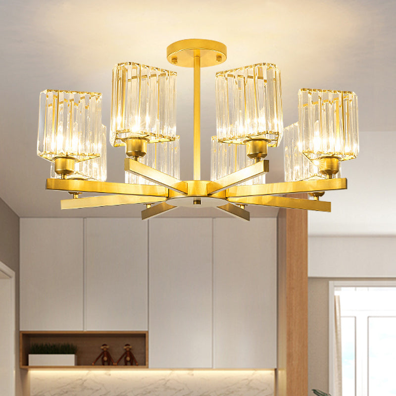3/6/8 Lights Rectangle Semi Flush Lighting Contemporary Gold Crystal Semi-Flush Mount for Living Room Clearhalo 'Ceiling Lights' 'Close To Ceiling Lights' 'Close to ceiling' 'Semi-flushmount' Lighting' 1913486