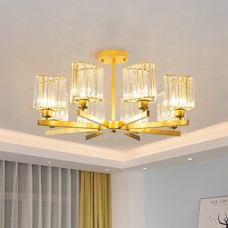 3/6/8 Lights Rectangle Semi Flush Lighting Contemporary Gold Crystal Semi-Flush Mount for Living Room Clearhalo 'Ceiling Lights' 'Close To Ceiling Lights' 'Close to ceiling' 'Semi-flushmount' Lighting' 1913487