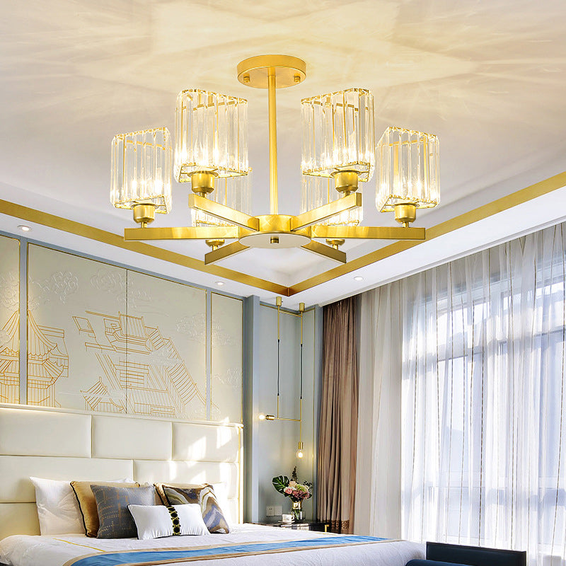 3/6/8 Lights Rectangle Semi Flush Lighting Contemporary Gold Crystal Semi-Flush Mount for Living Room Clearhalo 'Ceiling Lights' 'Close To Ceiling Lights' 'Close to ceiling' 'Semi-flushmount' Lighting' 1913489