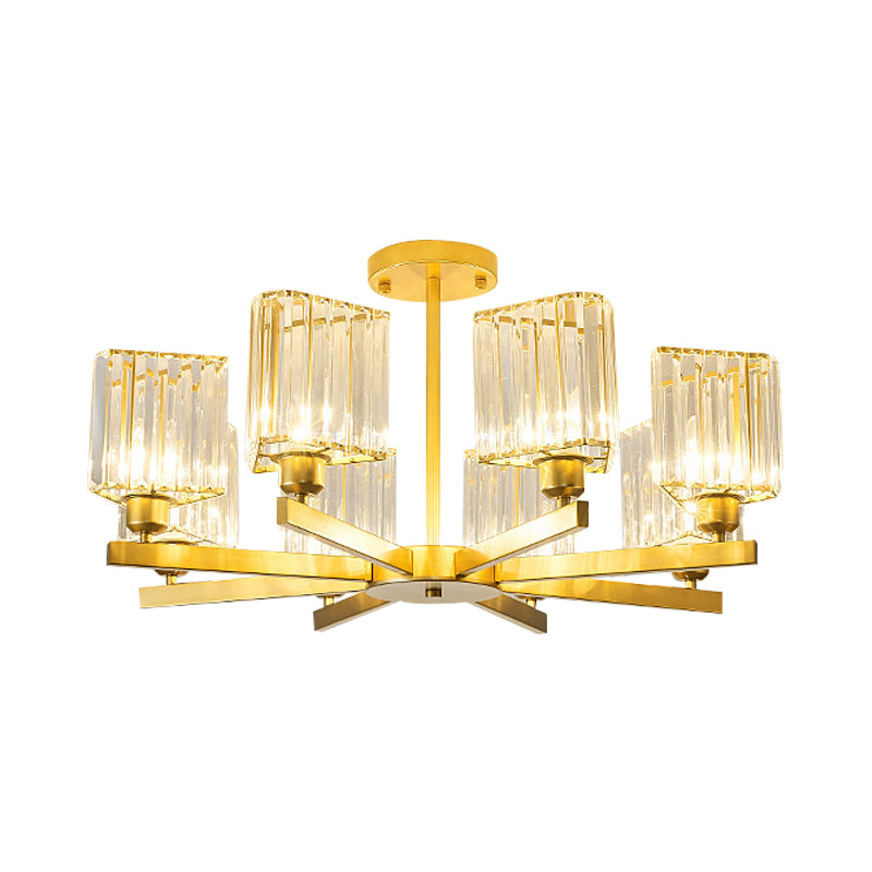 3/6/8 Lights Rectangle Semi Flush Lighting Contemporary Gold Crystal Semi-Flush Mount for Living Room Clearhalo 'Ceiling Lights' 'Close To Ceiling Lights' 'Close to ceiling' 'Semi-flushmount' Lighting' 1913490