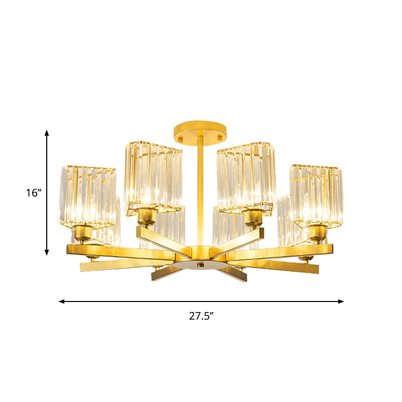 3/6/8 Lights Rectangle Semi Flush Lighting Contemporary Gold Crystal Semi-Flush Mount for Living Room Clearhalo 'Ceiling Lights' 'Close To Ceiling Lights' 'Close to ceiling' 'Semi-flushmount' Lighting' 1913491