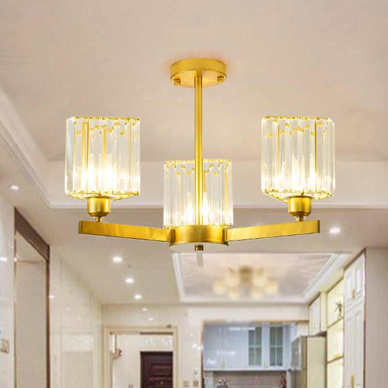 3/6/8 Lights Rectangle Semi Flush Lighting Contemporary Gold Crystal Semi-Flush Mount for Living Room Clearhalo 'Ceiling Lights' 'Close To Ceiling Lights' 'Close to ceiling' 'Semi-flushmount' Lighting' 1913492