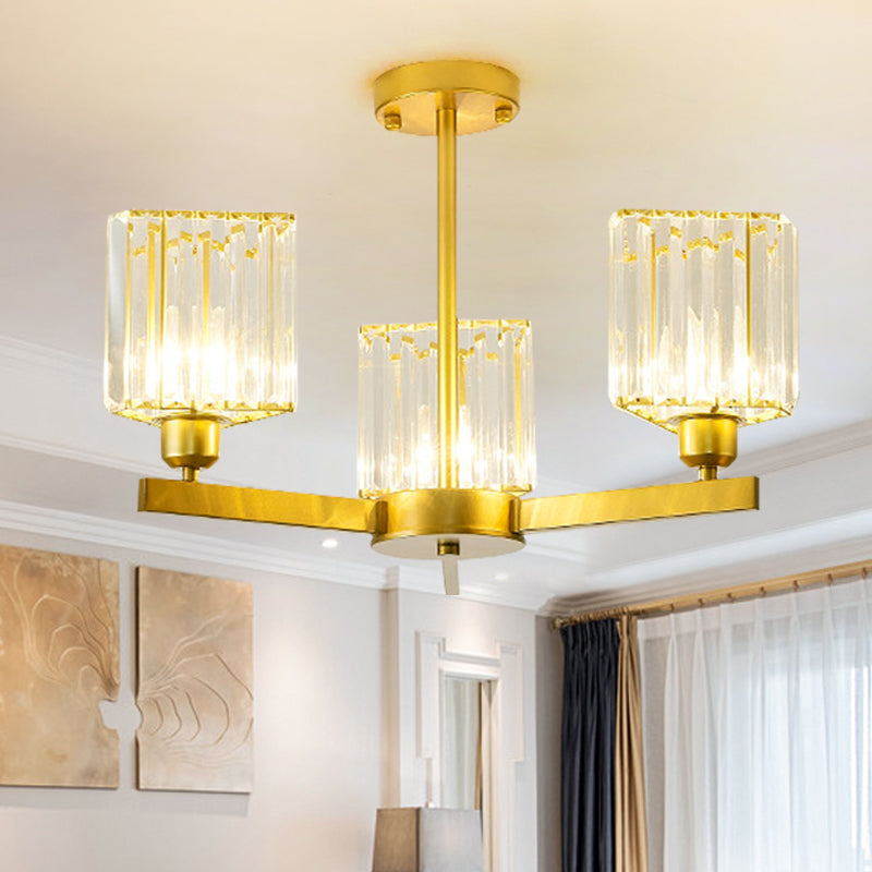 3/6/8 Lights Rectangle Semi Flush Lighting Contemporary Gold Crystal Semi-Flush Mount for Living Room Clearhalo 'Ceiling Lights' 'Close To Ceiling Lights' 'Close to ceiling' 'Semi-flushmount' Lighting' 1913493