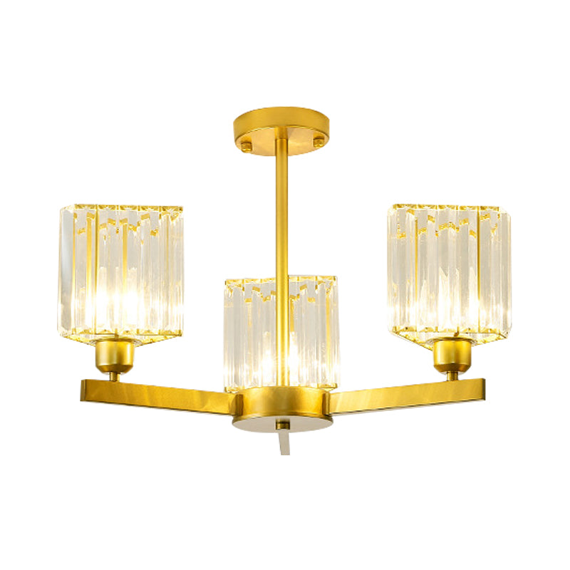 3/6/8 Lights Rectangle Semi Flush Lighting Contemporary Gold Crystal Semi-Flush Mount for Living Room Clearhalo 'Ceiling Lights' 'Close To Ceiling Lights' 'Close to ceiling' 'Semi-flushmount' Lighting' 1913495