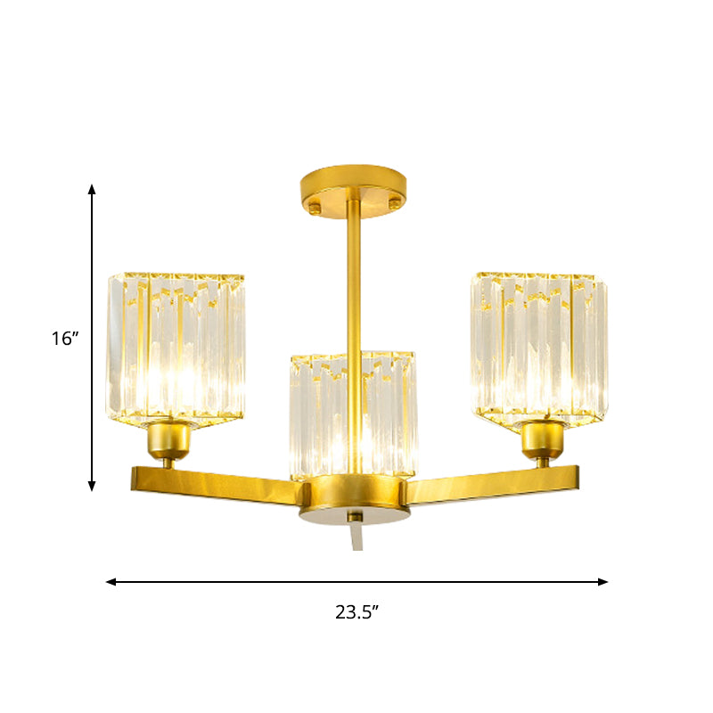 3/6/8 Lights Rectangle Semi Flush Lighting Contemporary Gold Crystal Semi-Flush Mount for Living Room Clearhalo 'Ceiling Lights' 'Close To Ceiling Lights' 'Close to ceiling' 'Semi-flushmount' Lighting' 1913496