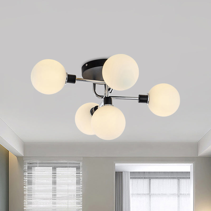 Glass Globe Shade Ceiling Light Contemporary Style Semi Flush Mount Light for Villa Dining Room Clearhalo 'Ceiling Lights' 'Close To Ceiling Lights' 'Close to ceiling' 'Glass shade' 'Glass' 'Semi-flushmount' Lighting' 1913504