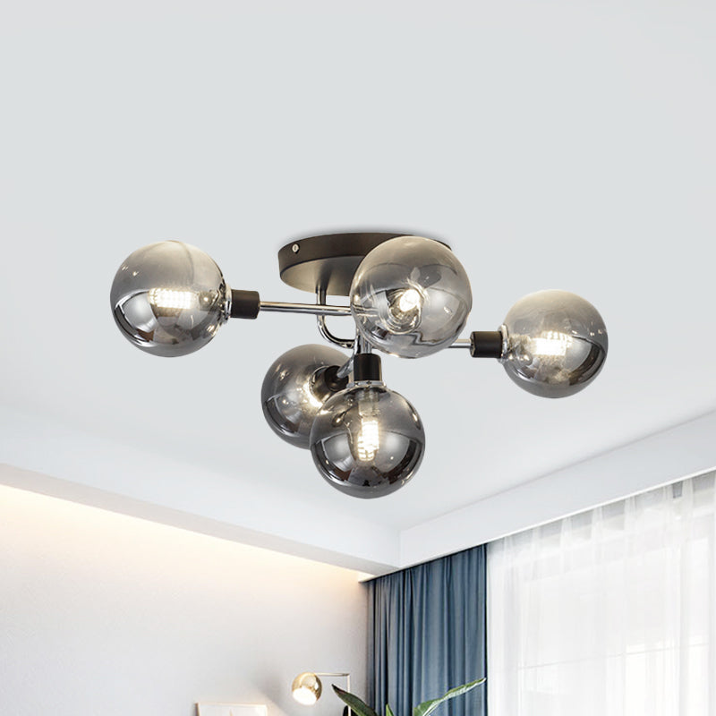 Glass Globe Shade Ceiling Light Contemporary Style Semi Flush Mount Light for Villa Dining Room Clearhalo 'Ceiling Lights' 'Close To Ceiling Lights' 'Close to ceiling' 'Glass shade' 'Glass' 'Semi-flushmount' Lighting' 1913512