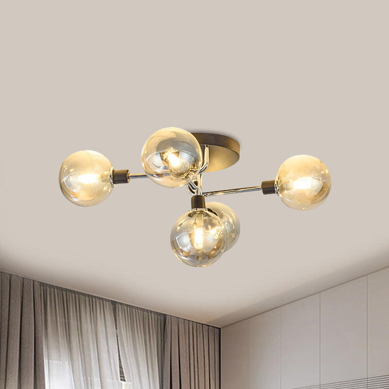 Glass Globe Shade Ceiling Light Contemporary Style Semi Flush Mount Light for Villa Dining Room 5 Amber Clearhalo 'Ceiling Lights' 'Close To Ceiling Lights' 'Close to ceiling' 'Glass shade' 'Glass' 'Semi-flushmount' Lighting' 1913517