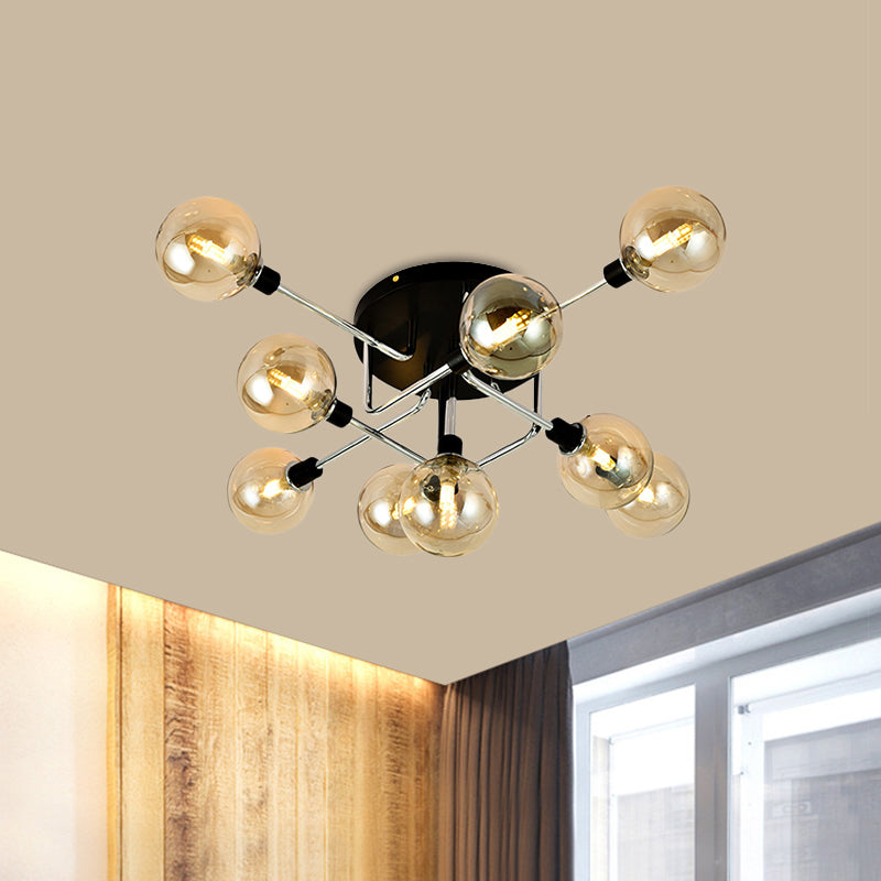 Glass Globe Shade Ceiling Light Contemporary Style Semi Flush Mount Light for Villa Dining Room Clearhalo 'Ceiling Lights' 'Close To Ceiling Lights' 'Close to ceiling' 'Glass shade' 'Glass' 'Semi-flushmount' Lighting' 1913521