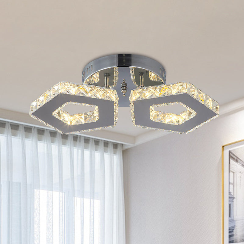 Double Pentagon Semi Flush Mount Amber Crystal Block Ceiling Light in Chrome 2 Amber Clearhalo 'Ceiling Lights' 'Close To Ceiling Lights' 'Close to ceiling' 'Semi-flushmount' Lighting' 1913543