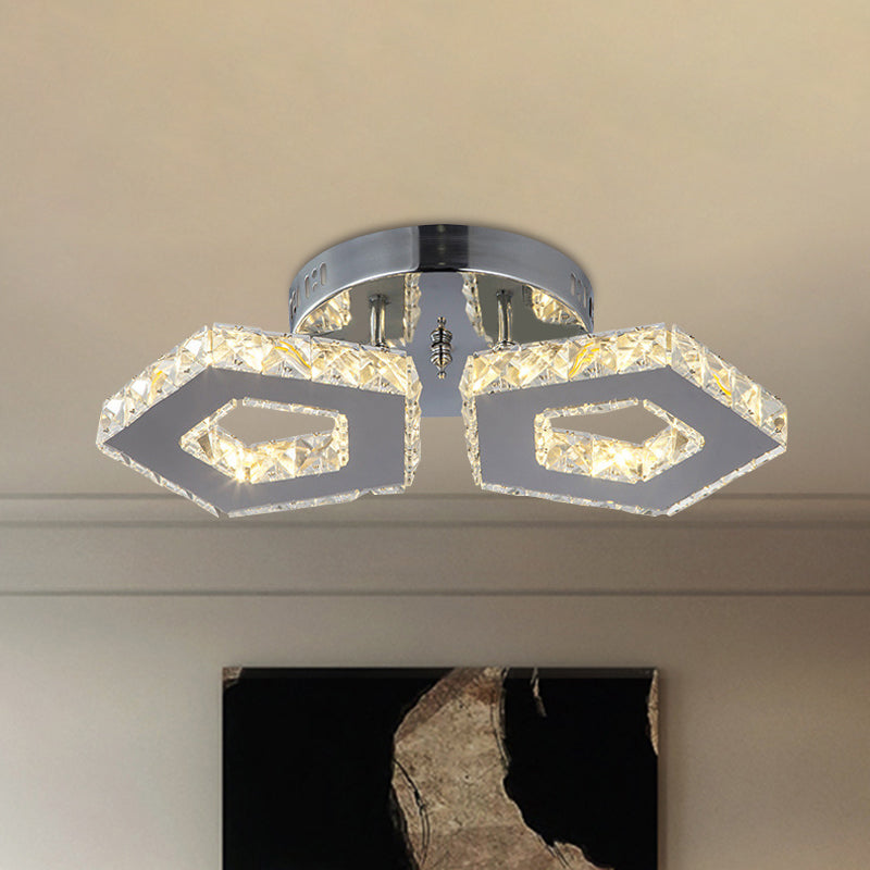 Double Pentagon Semi Flush Mount Amber Crystal Block Ceiling Light in Chrome Clearhalo 'Ceiling Lights' 'Close To Ceiling Lights' 'Close to ceiling' 'Semi-flushmount' Lighting' 1913544
