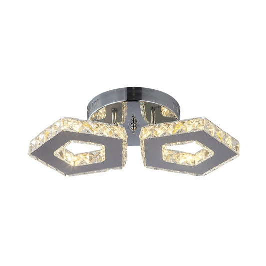 Double Pentagon Semi Flush Mount Amber Crystal Block Ceiling Light in Chrome Clearhalo 'Ceiling Lights' 'Close To Ceiling Lights' 'Close to ceiling' 'Semi-flushmount' Lighting' 1913545