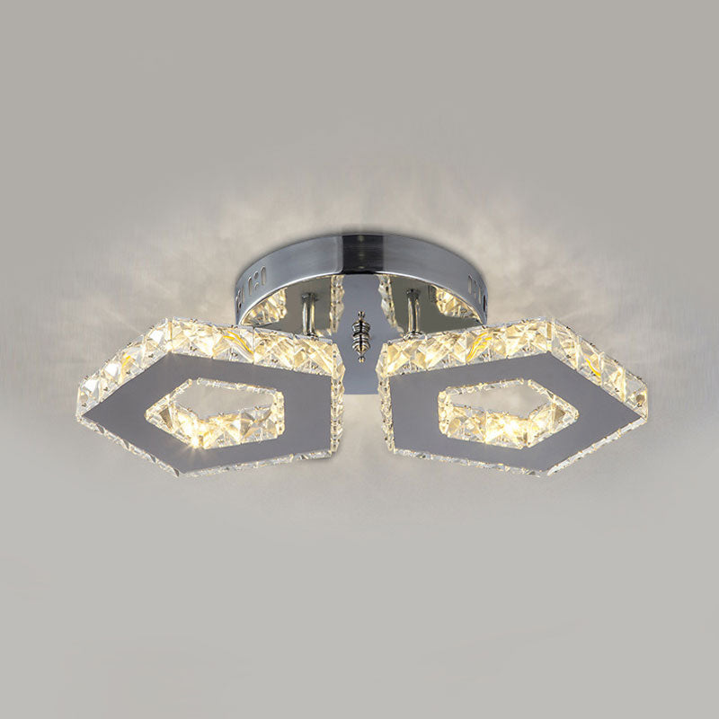 Double Pentagon Semi Flush Mount Amber Crystal Block Ceiling Light in Chrome Clearhalo 'Ceiling Lights' 'Close To Ceiling Lights' 'Close to ceiling' 'Semi-flushmount' Lighting' 1913546