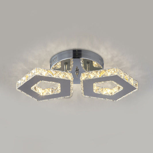Double Pentagon Semi Flush Mount Amber Crystal Block Ceiling Light in Chrome Clearhalo 'Ceiling Lights' 'Close To Ceiling Lights' 'Close to ceiling' 'Semi-flushmount' Lighting' 1913546