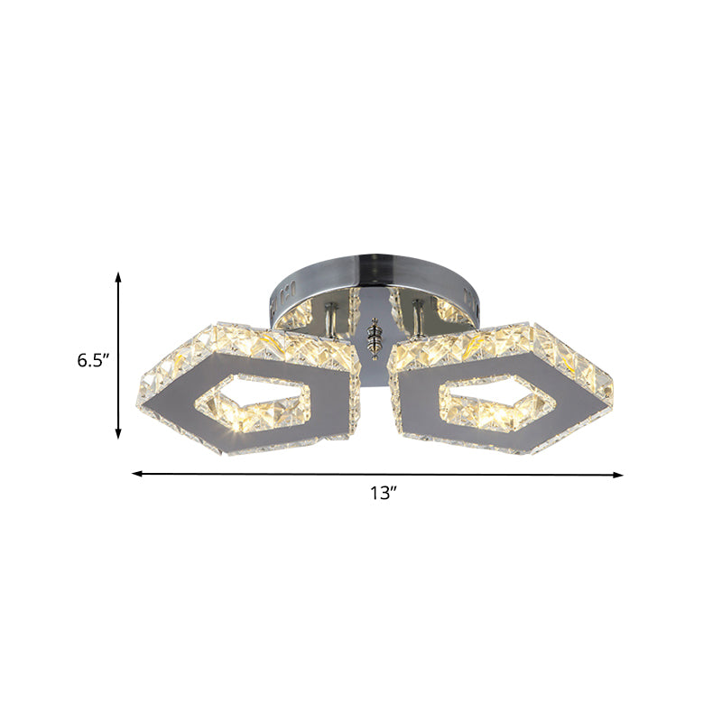 Double Pentagon Semi Flush Mount Amber Crystal Block Ceiling Light in Chrome Clearhalo 'Ceiling Lights' 'Close To Ceiling Lights' 'Close to ceiling' 'Semi-flushmount' Lighting' 1913547