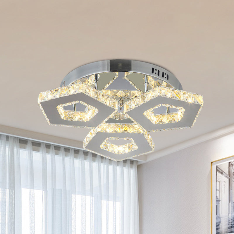 Double Pentagon Semi Flush Mount Amber Crystal Block Ceiling Light in Chrome Clearhalo 'Ceiling Lights' 'Close To Ceiling Lights' 'Close to ceiling' 'Semi-flushmount' Lighting' 1913548