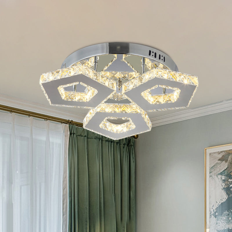 Double Pentagon Semi Flush Mount Amber Crystal Block Ceiling Light in Chrome 3 Amber Clearhalo 'Ceiling Lights' 'Close To Ceiling Lights' 'Close to ceiling' 'Semi-flushmount' Lighting' 1913549