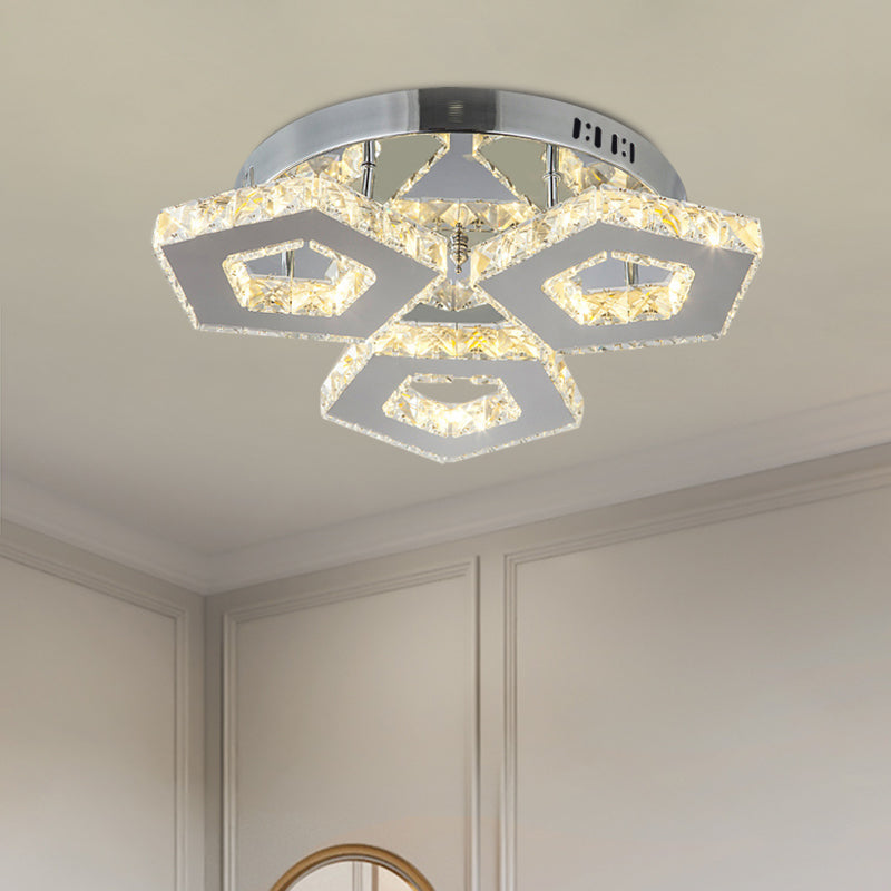 Double Pentagon Semi Flush Mount Amber Crystal Block Ceiling Light in Chrome Clearhalo 'Ceiling Lights' 'Close To Ceiling Lights' 'Close to ceiling' 'Semi-flushmount' Lighting' 1913550
