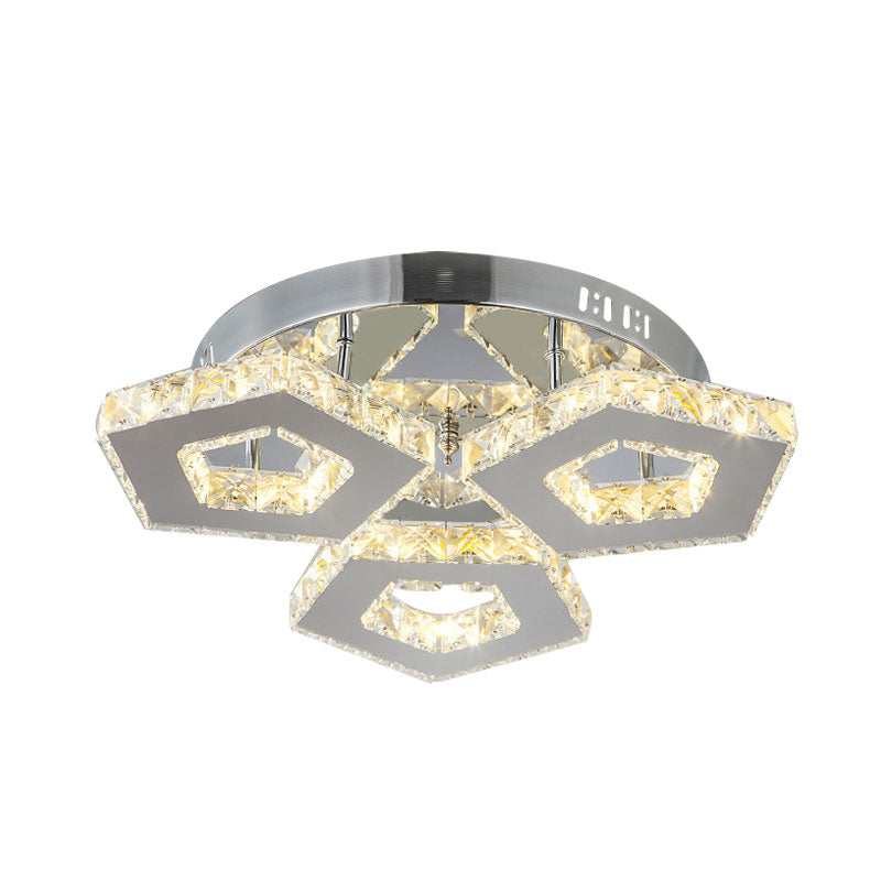 Double Pentagon Semi Flush Mount Amber Crystal Block Ceiling Light in Chrome Clearhalo 'Ceiling Lights' 'Close To Ceiling Lights' 'Close to ceiling' 'Semi-flushmount' Lighting' 1913551
