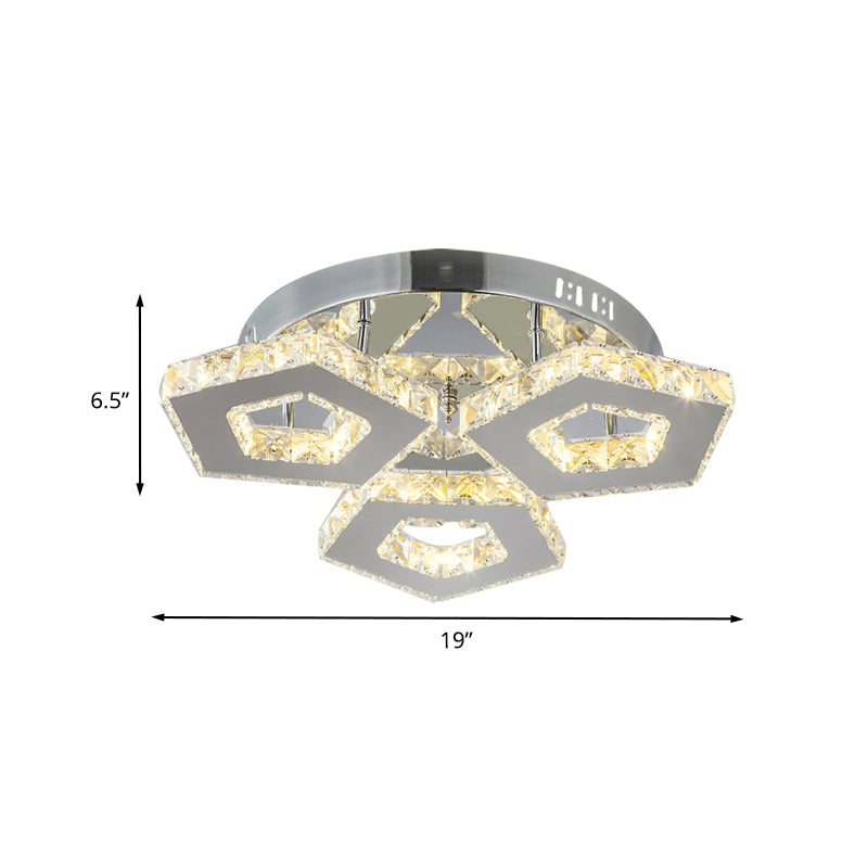 Double Pentagon Semi Flush Mount Amber Crystal Block Ceiling Light in Chrome Clearhalo 'Ceiling Lights' 'Close To Ceiling Lights' 'Close to ceiling' 'Semi-flushmount' Lighting' 1913552