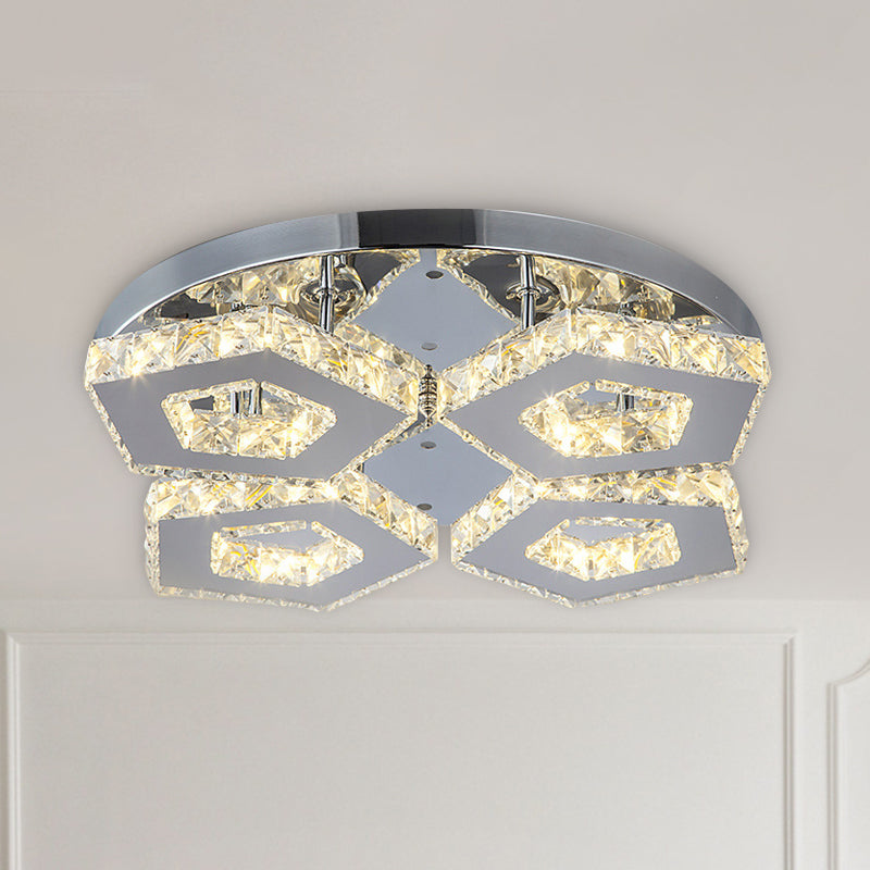 Double Pentagon Semi Flush Mount Amber Crystal Block Ceiling Light in Chrome Clearhalo 'Ceiling Lights' 'Close To Ceiling Lights' 'Close to ceiling' 'Semi-flushmount' Lighting' 1913553