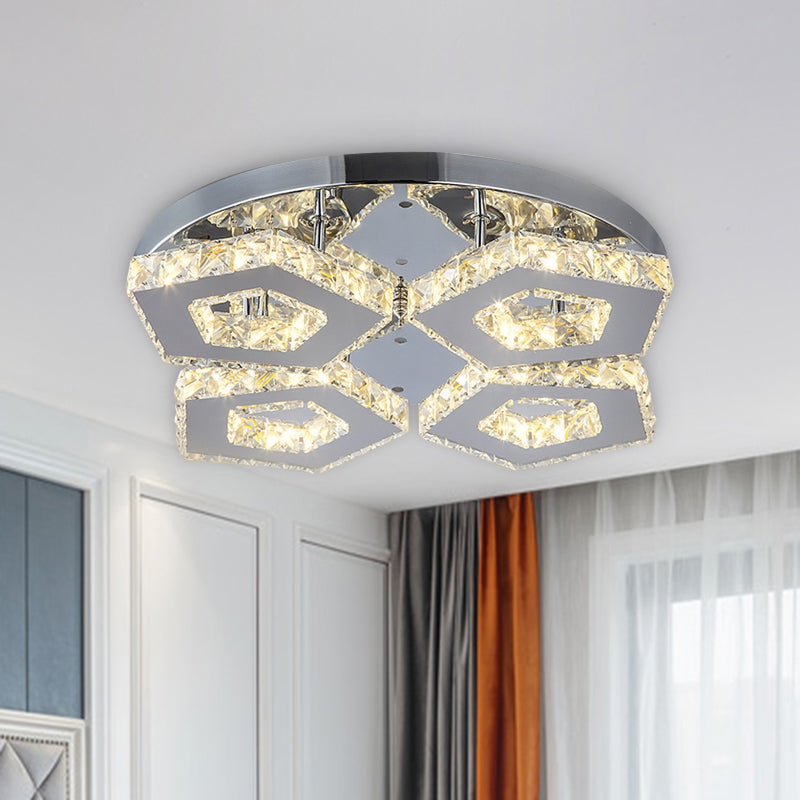 Double Pentagon Semi Flush Mount Amber Crystal Block Ceiling Light in Chrome 4 Amber Clearhalo 'Ceiling Lights' 'Close To Ceiling Lights' 'Close to ceiling' 'Semi-flushmount' Lighting' 1913554