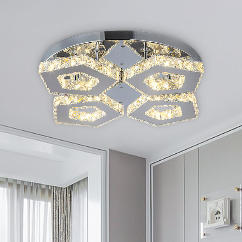 Double Pentagon Semi Flush Mount Amber Crystal Block Ceiling Light in Chrome Clearhalo 'Ceiling Lights' 'Close To Ceiling Lights' 'Close to ceiling' 'Semi-flushmount' Lighting' 1913555