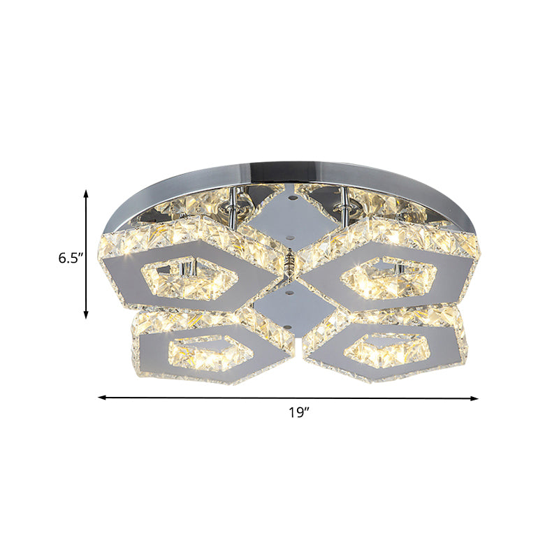 Double Pentagon Semi Flush Mount Amber Crystal Block Ceiling Light in Chrome Clearhalo 'Ceiling Lights' 'Close To Ceiling Lights' 'Close to ceiling' 'Semi-flushmount' Lighting' 1913557