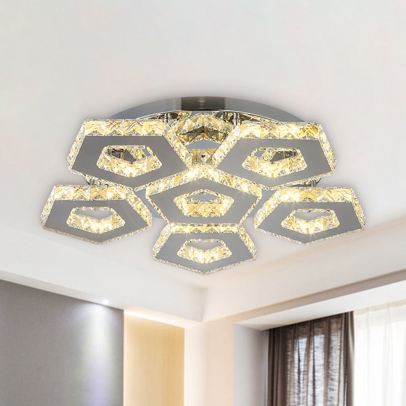Double Pentagon Semi Flush Mount Amber Crystal Block Ceiling Light in Chrome Clearhalo 'Ceiling Lights' 'Close To Ceiling Lights' 'Close to ceiling' 'Semi-flushmount' Lighting' 1913558