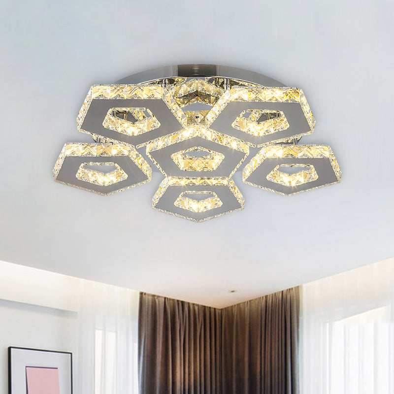 Double Pentagon Semi Flush Mount Amber Crystal Block Ceiling Light in Chrome 6 Amber Clearhalo 'Ceiling Lights' 'Close To Ceiling Lights' 'Close to ceiling' 'Semi-flushmount' Lighting' 1913559