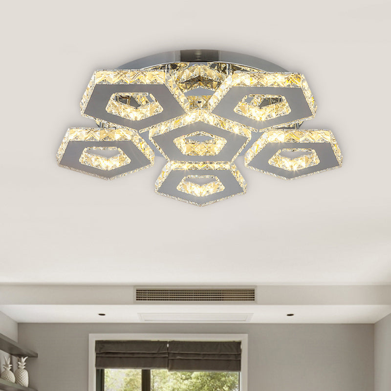 Double Pentagon Semi Flush Mount Amber Crystal Block Ceiling Light in Chrome Clearhalo 'Ceiling Lights' 'Close To Ceiling Lights' 'Close to ceiling' 'Semi-flushmount' Lighting' 1913560