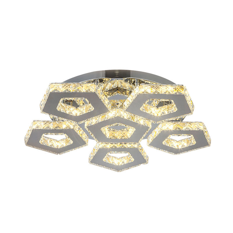 Double Pentagon Semi Flush Mount Amber Crystal Block Ceiling Light in Chrome Clearhalo 'Ceiling Lights' 'Close To Ceiling Lights' 'Close to ceiling' 'Semi-flushmount' Lighting' 1913561