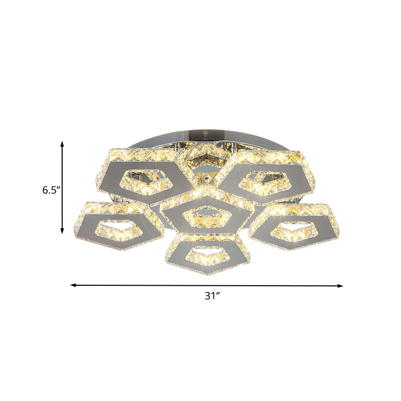 Double Pentagon Semi Flush Mount Amber Crystal Block Ceiling Light in Chrome Clearhalo 'Ceiling Lights' 'Close To Ceiling Lights' 'Close to ceiling' 'Semi-flushmount' Lighting' 1913562