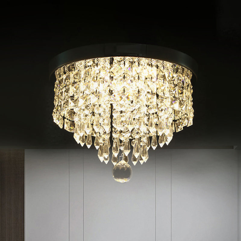 Drum Layered Flush Mount Light Crystal Glam Ceiling Light Fixture in Chrome Clearhalo 'Ceiling Lights' 'Close To Ceiling Lights' 'Close to ceiling' 'Flush mount' Lighting' 1913605