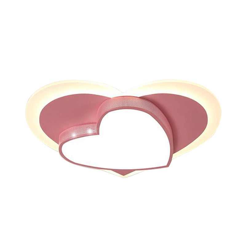 Loving Heart Girls Bedroom Ceiling Lamp Acrylic & Metal Lovely LED Ceiling Mount Light in Pink Clearhalo 'Ceiling Lights' 'Close To Ceiling Lights' 'Close to ceiling' 'Flush mount' Lighting' 191383
