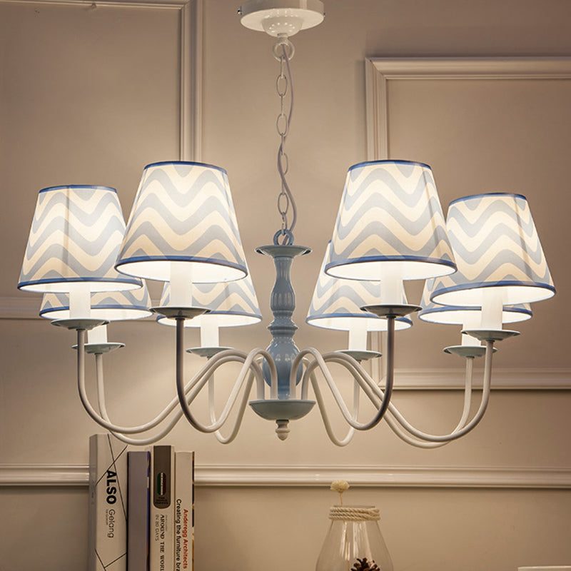 Blue Zig Zag Pendant Light with Fabric Shade Modern Metal Chandelier for Child Bedroom Clearhalo 'Ceiling Lights' 'Chandeliers' Lighting' options 191566