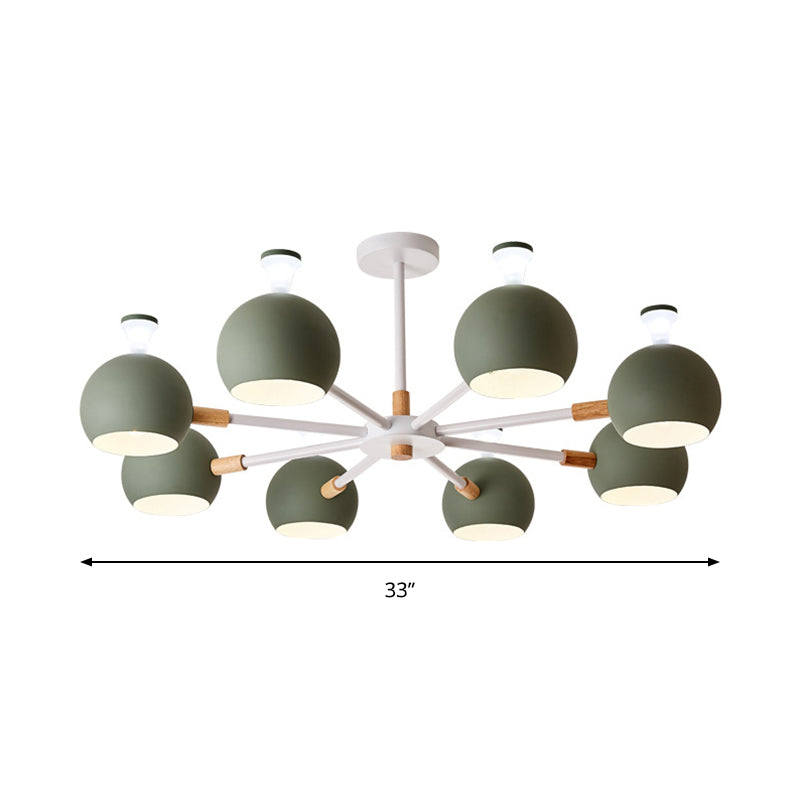 Living Room Dome Shape Hanging Light Iron 8 Bulbs Macaron Style Pendant Light Fixture Clearhalo 'Ceiling Lights' 'Chandeliers' Lighting' options 191611