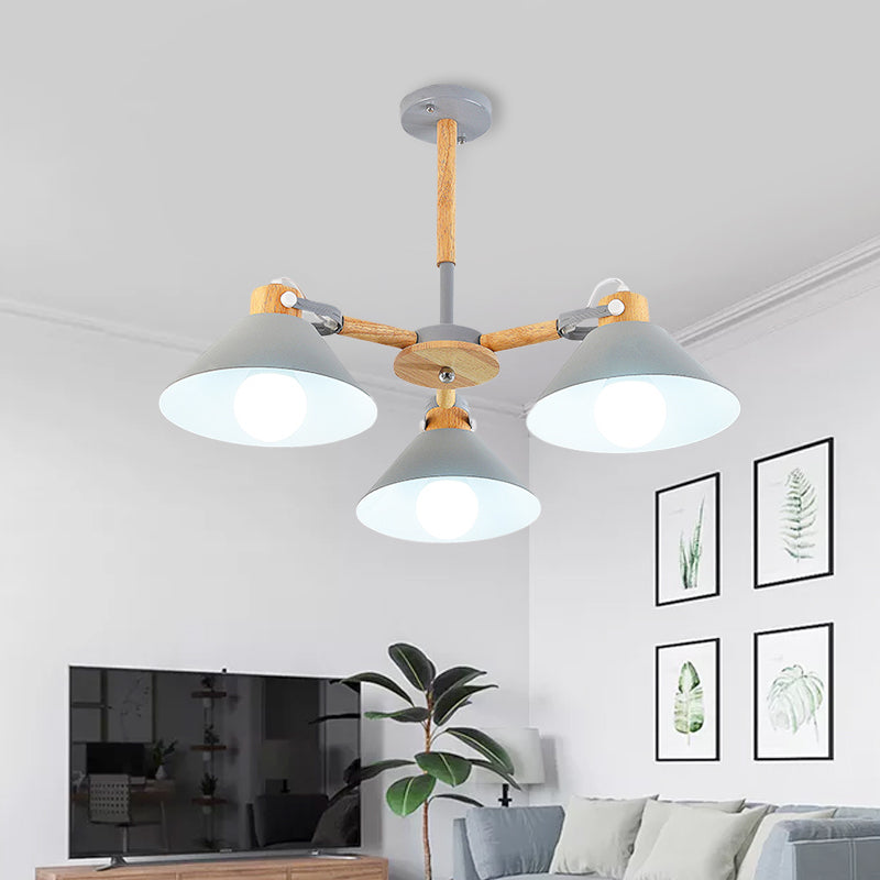 Metal Wood Cone Hanging Pendant Lights 3 Lights Chic Modern Hanging Lamp for Hallway Grey Clearhalo 'Ceiling Lights' 'Chandeliers' Lighting' options 191641_902c7e50-23ea-47b9-9f0c-6c27911d0509