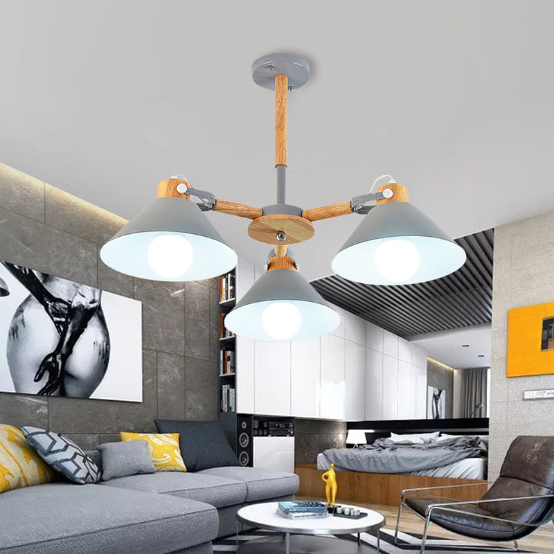 Metal Wood Cone Hanging Pendant Lights 3 Lights Chic Modern Hanging Lamp for Hallway Clearhalo 'Ceiling Lights' 'Chandeliers' Lighting' options 191642