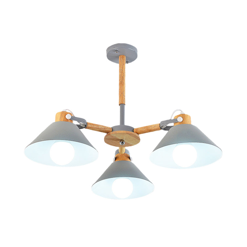 Metal Wood Cone Hanging Pendant Lights 3 Lights Chic Modern Hanging Lamp for Hallway Clearhalo 'Ceiling Lights' 'Chandeliers' Lighting' options 191643