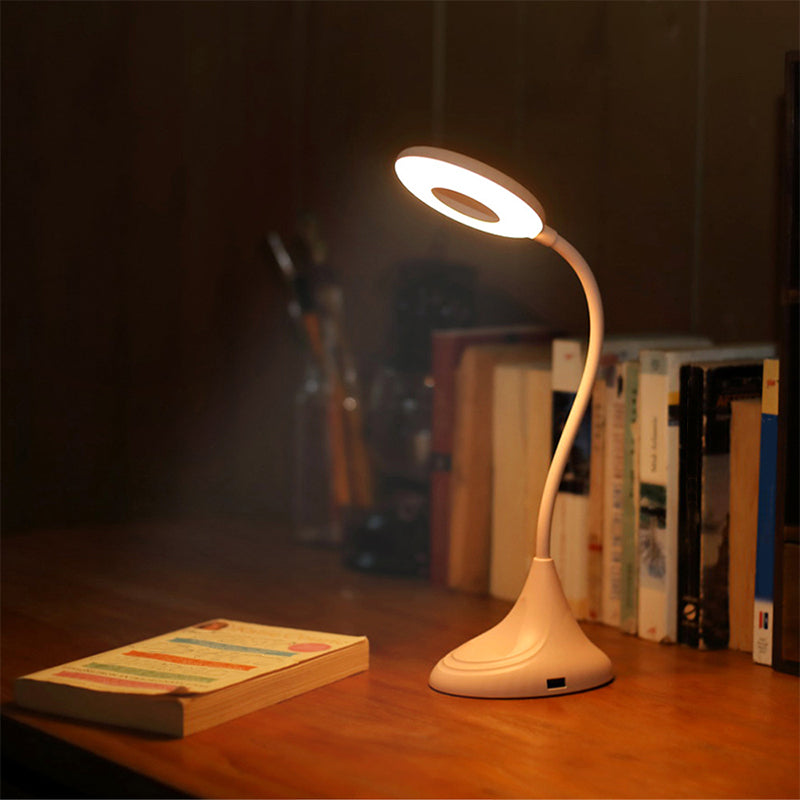 Blue/Pink/White Circular Desk Lamp Modern Plastic LED Touch Sensitive Reading Light for Bedside Pink Clearhalo 'Desk Lamps' 'Lamps' Lighting' 1916436