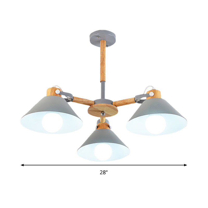 Metal Wood Cone Hanging Pendant Lights 3 Lights Chic Modern Hanging Lamp for Hallway Clearhalo 'Ceiling Lights' 'Chandeliers' Lighting' options 191644