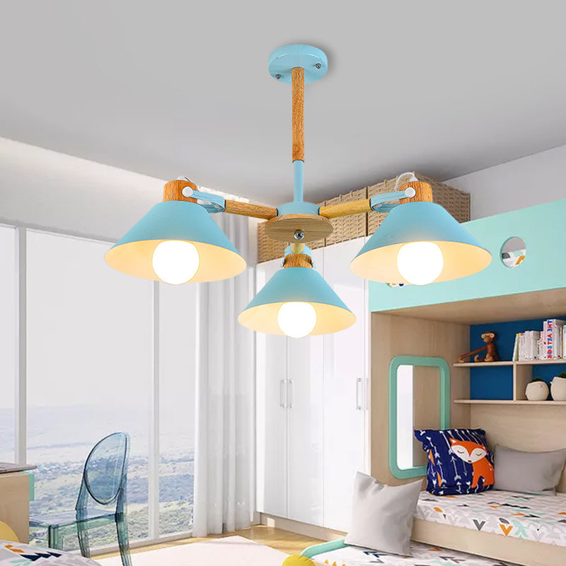 Metal Wood Cone Hanging Pendant Lights 3 Lights Chic Modern Hanging Lamp for Hallway Clearhalo 'Ceiling Lights' 'Chandeliers' Lighting' options 191645