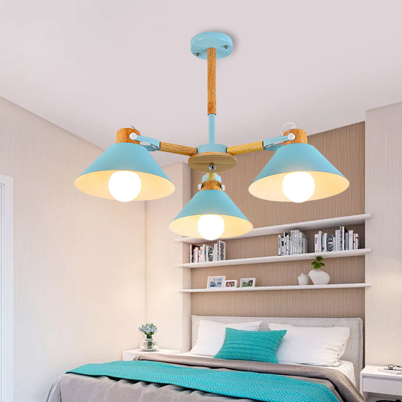 Metal Wood Cone Hanging Pendant Lights 3 Lights Chic Modern Hanging Lamp for Hallway Clearhalo 'Ceiling Lights' 'Chandeliers' Lighting' options 191646