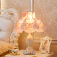 Lace Dress Night Table Light Contemporary Fabric 1-Bulb Beige Nightstand Lamp with Rose Decor Clearhalo 'Lamps' 'Table Lamps' Lighting' 1916461