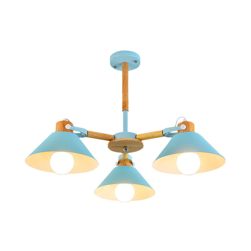 Metal Wood Cone Hanging Pendant Lights 3 Lights Chic Modern Hanging Lamp for Hallway Clearhalo 'Ceiling Lights' 'Chandeliers' Lighting' options 191647